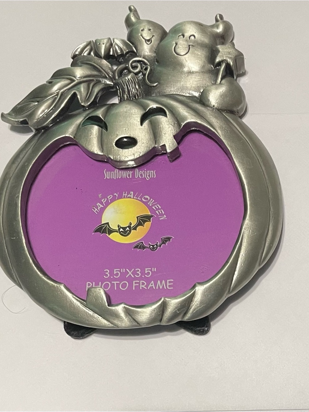 Silver Pumpkin Halloween Photo Frame - Purple Insert